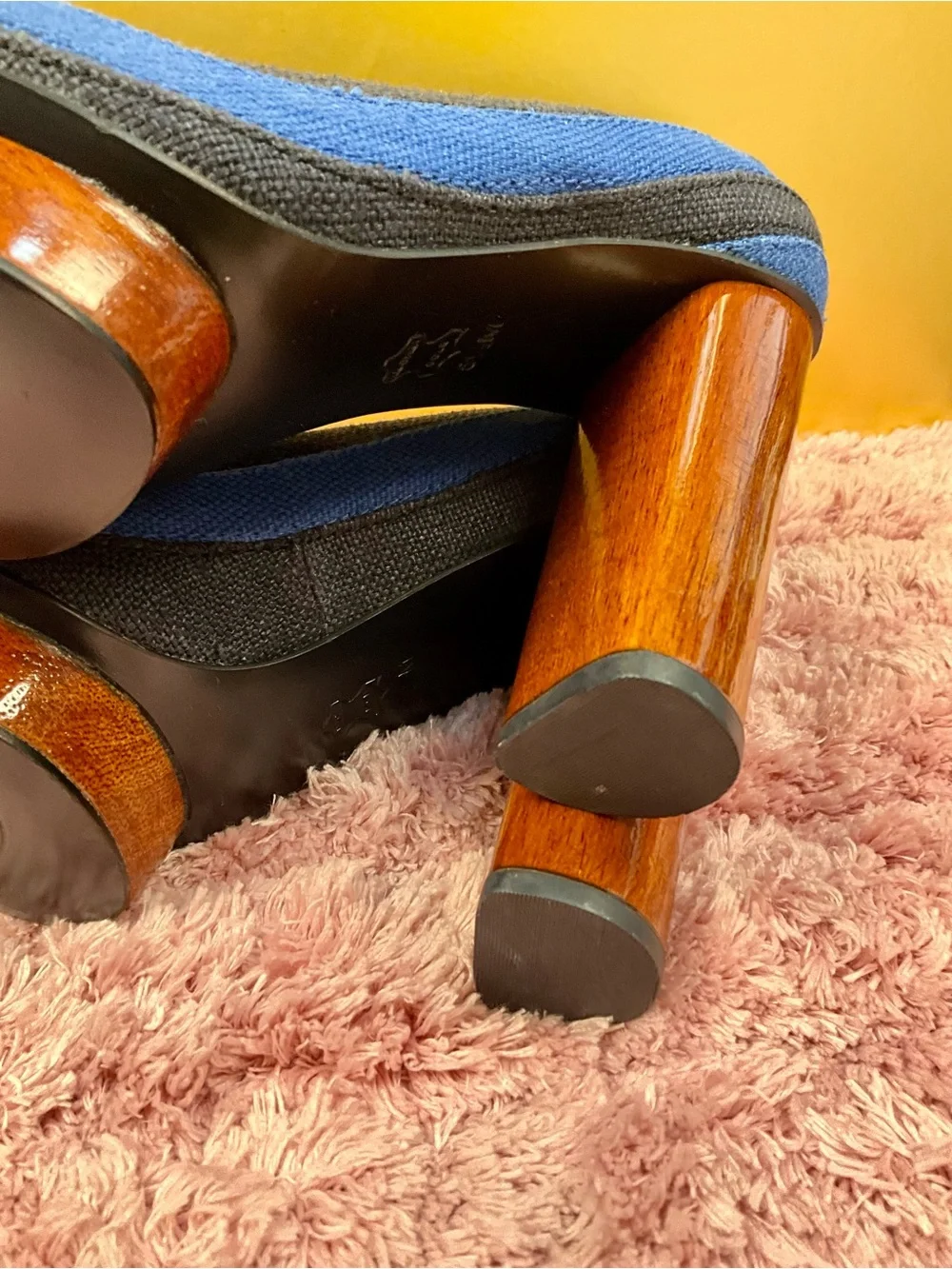 Tory Burch Blue and Black Striped Platform Pumps